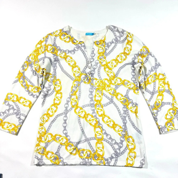 J McLaughlin Chain Print Sweater 3/4 Sleeve Stretch Cotton - Picture 1 of 6